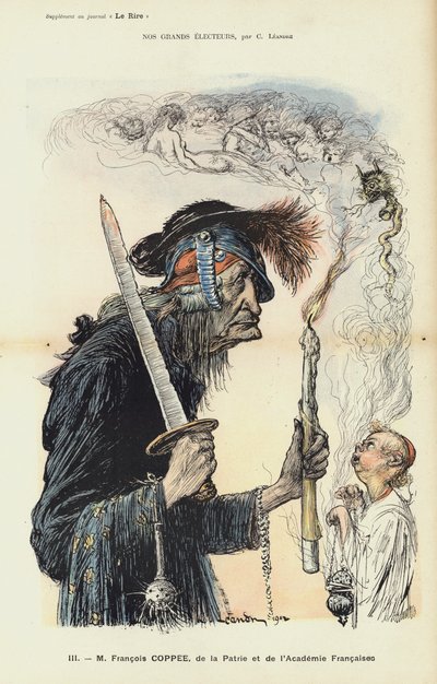 Francois Coppee, francouzský spisovatel a nacionalista, ilustrace pro Le Rire od Charles Leandre