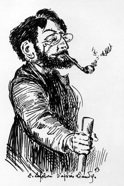 Henri Riviere (1864-1951) francouzský umělec a designér (stínohra v Cabaret Le Chat Noir), kresba E. Lefebvre podle Leandra od Charles Leandre