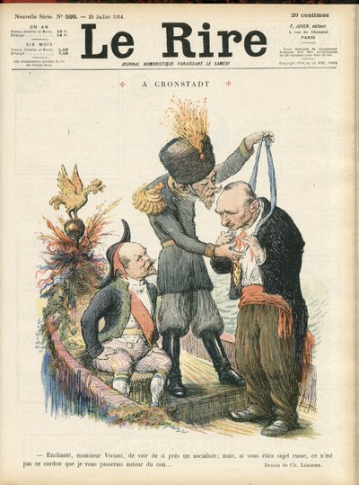 Ilustrace Charlese Leandra (1862-1934) pro obálku Le Lire, 25/07/14 – „“ Okouzlující Monsieur Viviani, aby tak zblízka viděl socialistu, ale kdybyste byl ruský subjekt, není to ta šňůra, kterou bych předat vám." - A crondstadt - Rusko, Cro od Charles Leandre