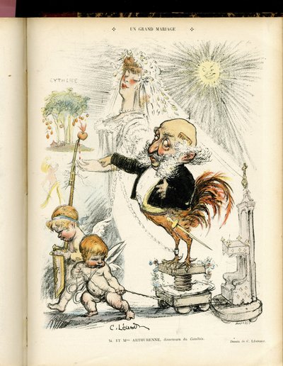 Ilustrace Charlese Leandra (1862-1934) v Le Rire, 22. 10. 04 - Velké manželství - Manželství - Kohout, Meyer Arthur - Animalization od Charles Leandre