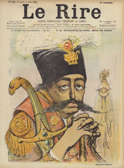 Mozaffer-ed-Din, Shah of Persia, ilustrace pro Le Rire od Charles Leandre