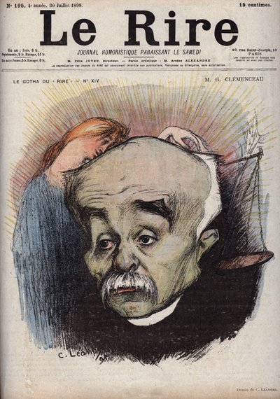 Portrét Georgese Clemenceaua (1841-1929) - bilance se týká deníku La Justice”” a jeho ředitele Cornelia Herze, který dostal peníze od Clemenceau - karikatura Charlese Leandrea (1862-1934) v “”Le Rire””” “ ze dne 30. července od Charles Leandre