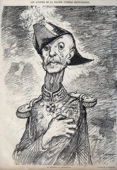 Herci velké dreyfussovské komedie - Portrét Raoula Le Mouton de Boisdeffre (generál de Boisdeffre) (1839 -1919), francouzská armáda - karikatura Charlese Leandreho (1862-1934) v ""Le Rire""" 1898 od Charles Leandre
