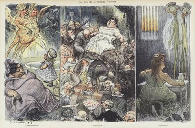 Život podvodnice Therese Humbertové. Ilustrace pro Le Rire od Charles Leandre