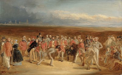Dokončená skica pro The Golfers: A Grand Match hraná na St. Andrews Links od Sira Davida Bairda, Bt. a sir Ralph Anstruther, Bt. z Balcaskie, proti Major Playfair a John Campbell, Esq., z Glensaddell, v roce 1850 od Charles Lees