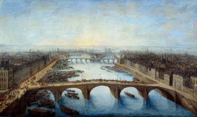 Kavalírský pohled na Paříž převzatý nad Pont Royal v roce 1741 Malba Charlese Grevenbrocka (? -1758) 1741 Sun. 0,96x1,62 m Paříž, musee Carnavalet - Panoramatický pohled na Paříž přes Pont Royal v roce 1741. Malba Charlese Grevenbroecka (? -1758) od Charles Leopold Grevenbroeck
