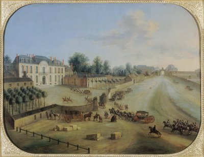 Pohled na Chateau de la Muette s příjezdem krále Ludvíka XV. (1710-74), kolem 1738 (olej na plátně) od Charles Leopold Grevenbroeck