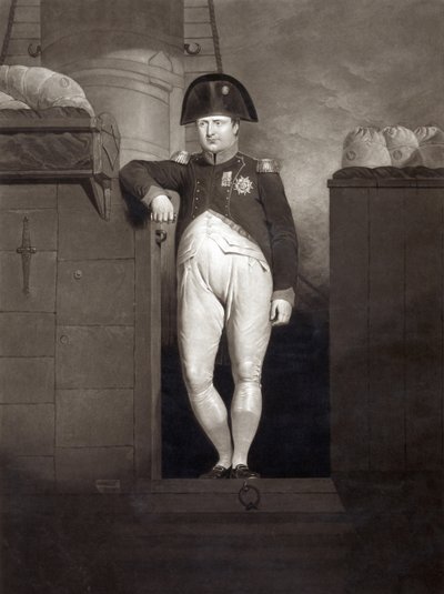 Napoleon Bonaparte na můstku HMS Bellerophon po dosažení Plymouth Sound, srpen 1815, vyryto Charlesem Turnerem od Charles Lock Eastlake