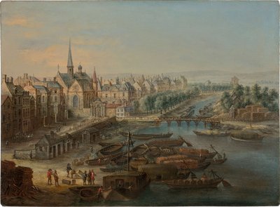 Pohled na Arsenal, přístav Saint Paul a quai des Célestins v Paříži, 1730s. od Charles Léopold van Grevenbroeck