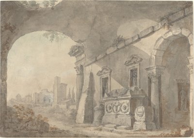 Římské ruiny s hrobem od Charles Louis Clerisseau