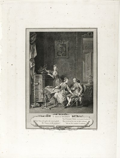 Okupace, z knihy Monument du Costume Physique et Moral de la fin du Dix-huitième siècle. od Charles Louis Lingée