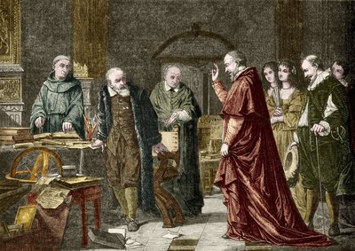 Zajetí Galileo Galilei dit Galilee, italský astronom (1564-1642), rytina podle obrazu Charlese Mullera od Charles Louis Lucien (after) Muller