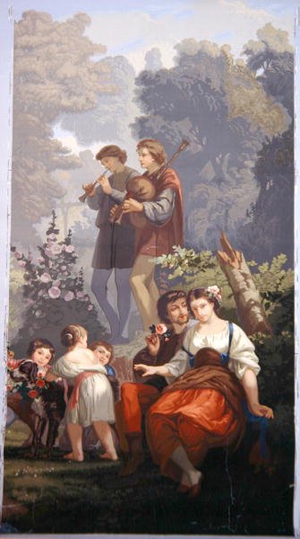 Detail panoramatické tapety "La Jeunesse", výrobce Delicourt & Cie, Paříž od Charles Louis Lucien Muller