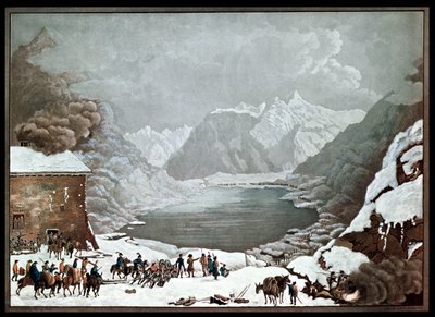 Napoleon Bonaparte (1769-1821) v hospici sv. Bernarda, 20. května 1800, vyryl Merou (akvatinta) od Charles Louis Lucien Muller