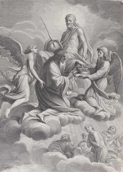 Svatý Ludvík Francouzský přijat do nebe Kristem a dvěma anděly, kteří mu nabízejí c..., 1671-80. od Charles Louis Simonneau