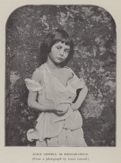 Alice Liddell jako žebrák-dítě (černobílá fotografie) od Charles Lutwidge Dodgson
