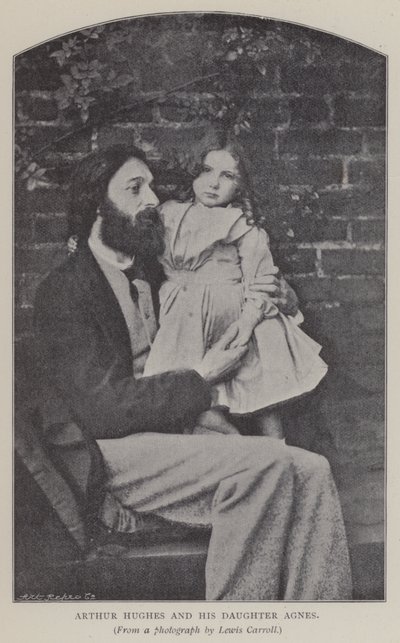 Arthur Hughes a jeho dcera Agnes (černobílá fotografie) od Charles Lutwidge Dodgson