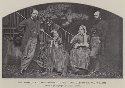 Paní Rossetti a její děti Dante Gabriel, Christina a William (černobílá fotografie) od Charles Lutwidge Dodgson