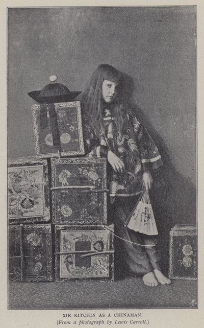 Xie Kitchin jako Číňan (černobílá fotografie) od Charles Lutwidge Dodgson