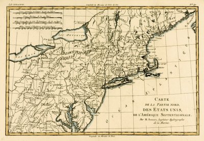 Severovýchodní pobřeží Ameriky, z „Atlasu všech známých částí zemského světa“ od Guillauma Raynala (1713-96), vydáno JL Pellet, Ženeva, 1780 od Charles Marie Rigobert Bonne
