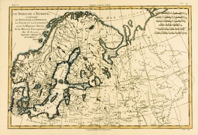 Severní Evropa, včetně Dánska, Norska, Švédska a Laponska, s většinou západního Ruska, z Atlas de Toutes les parties Connues du Globe Terrestre od Guillaume Raynal (1713-96) publikoval Ženeva, od Charles Marie Rigobert Bonne