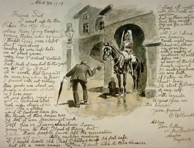 Ilustrovaný dopis, 20. dubna 1914 (pero a inkoust a pero na papíře) od Charles Marion Russell