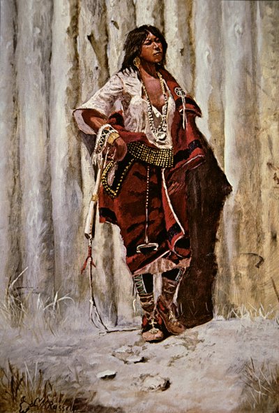 Indian Maid at Stockade (olej na plátně) od Charles Marion Russell