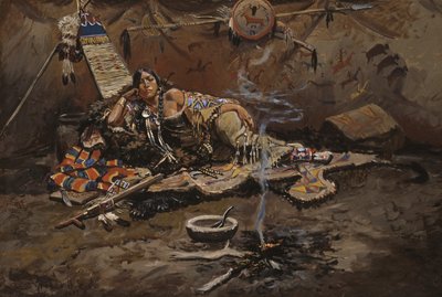 Waiting And Mad (olej na desce připevněný k masonitu) od Charles Marion Russell