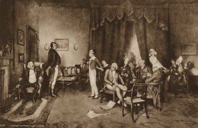 Setkání Roberta Burnse a sira Waltera Scotta, Edinburgh (litho) od Charles Martin (after) Hardie