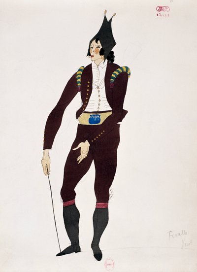 Kostým pro postavu Fiorella z Lazebníka sevillského od Gioacchina Rossiniho, skica Charlese Martina (1884-1934) od Charles Martin