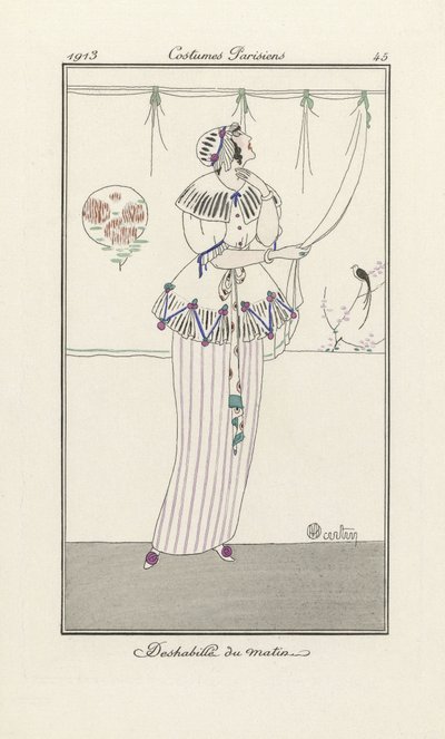 Ranní negližé, z Costumes Parisien, pub. 1913 (tisk šablony) od Charles Martin