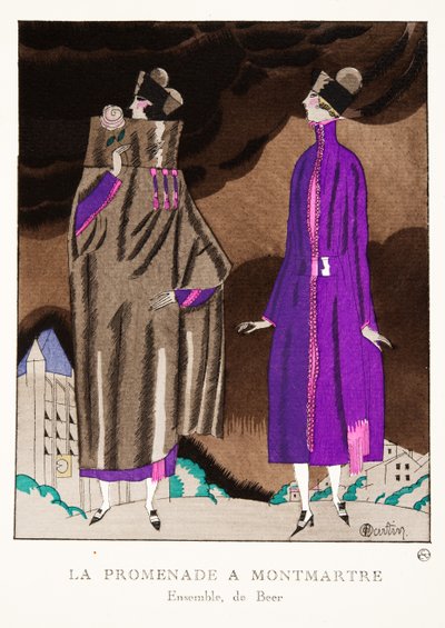 La Promenade a Montmartre, z kolekce módních talířů, 1920 (pochoir print) od Charles Martin