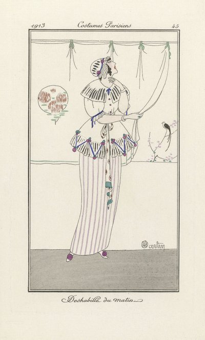 Ranní šaty, od Costumes Parisiens, hospoda. 1913 (tisk šablony) od Charles Martin