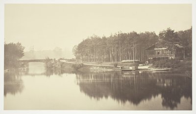 Bez názvu, c. 1850. [Most a chata v Bois de Boulogne, park v Paříži]. od Charles Marville