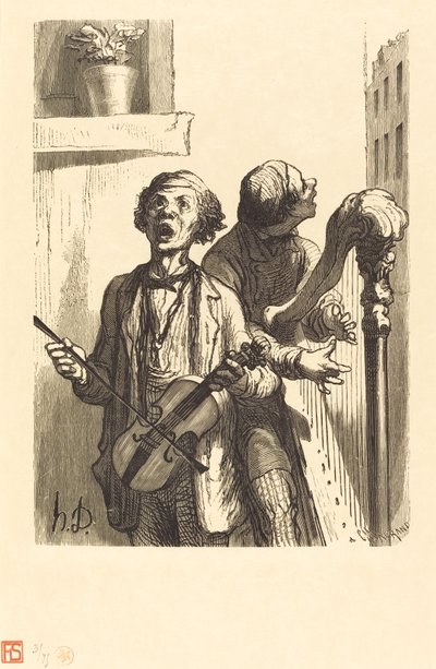 Pouliční zpěváci od Charles Maurand after Honoré Daumier