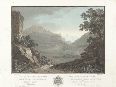 Berglandschap ve Zwitserlandu Pohled na údolí Oberhashi (název na objektu) Pozoruhodné výhledy na švýcarské hory (název série) od Charles Melchior Descourtis