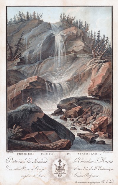 Premiere Chute Du Staubbach, pozdní
18.-počátek 19. století (lept a akvatinta) od Charles Melchior Descourtis