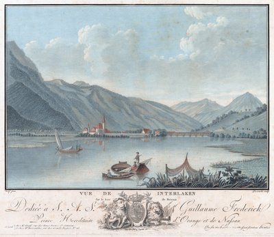 Pohled na Interlaken, asi 1787 (lept a akvatinta) od Charles Melchior Descourtis