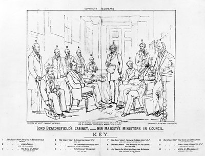 Kabinet lorda Beaconsfielda 1874 - Ministři Jejího Veličenstva v Radě, tisk Henry Lemon, 1880 (rytina) od Charles Mercier