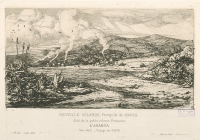 Stav malé francouzské kolonie Akaroa, ilustrace z 