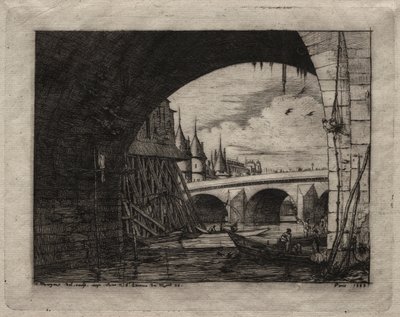 Lepty Paříže: Oblouk mostu Notre Dame od Charles Meryon
