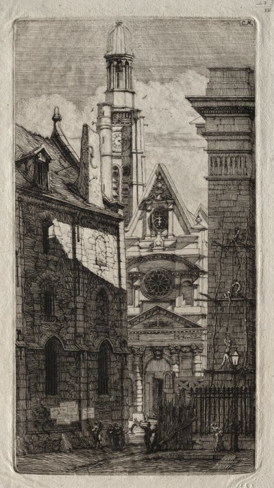 Lepty Paříže: Kostel svatého Štěpána z Hory, 1852. od Charles Meryon