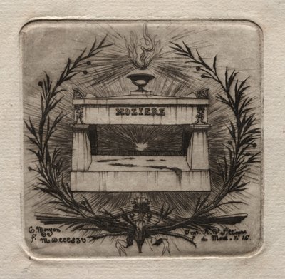 Lepty Paříže: Molièresova hrobka na hřbitově Pere Lachaise, 1854. od Charles Meryon