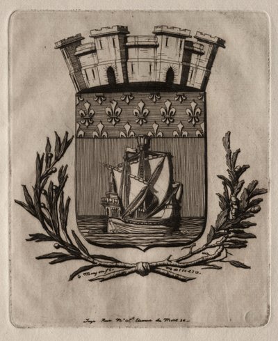 Etchings of Paris: The Symbolical Arms of the City of Paris, 1854. od Charles Meryon