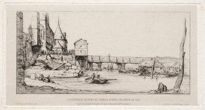 Lávka pro pěší dočasně nahrazující výměnný most v Paříži po požáru v roce 1621 od Charles Meryon