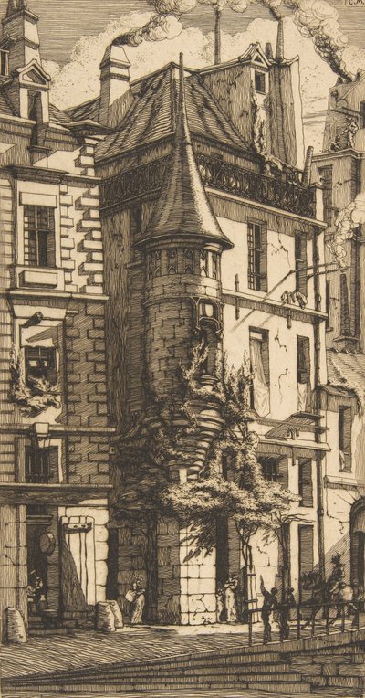 Dům s věžičkou, rue de la Tixéranderie, Paříž, 1852. od Charles Meryon