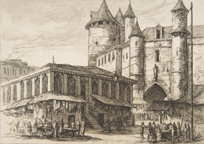 Le Grand Châtelet Grand Châtelet, Paříž cca 1780, po dřívější kresbě, 1861. od Charles Meryon