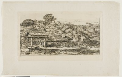 Domorodé stodoly a chatrče v Akaroa, Banksův poloostrov, 1845 od Charles Meryon