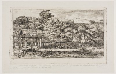 Domorodé stodoly a chatrče v Akaroa, Banksův poloostrov, 1845 od Charles Meryon
