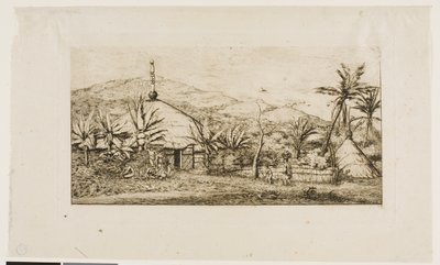 Nová Kaledonie: Velká nativní chýše na cestě z Balade do Puépo, 1845 od Charles Meryon